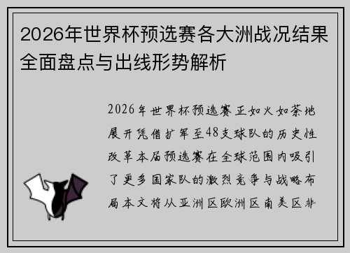 2026年世界杯预选赛各大洲战况结果全面盘点与出线形势解析 2026年世界杯预选赛各大洲战况结果全面盘点与出线形势解析